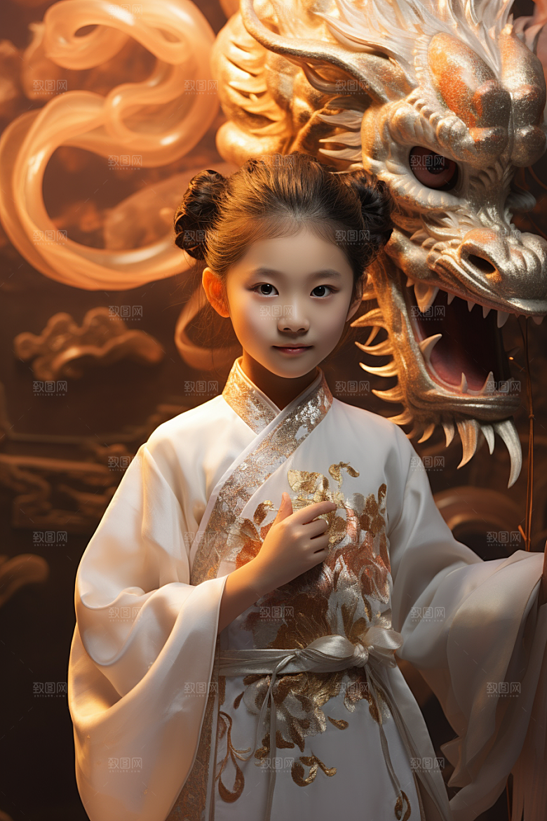 龙年儿童本命年生日摄影图