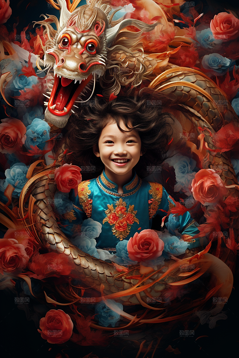 龙年儿童本命年人物摄影图