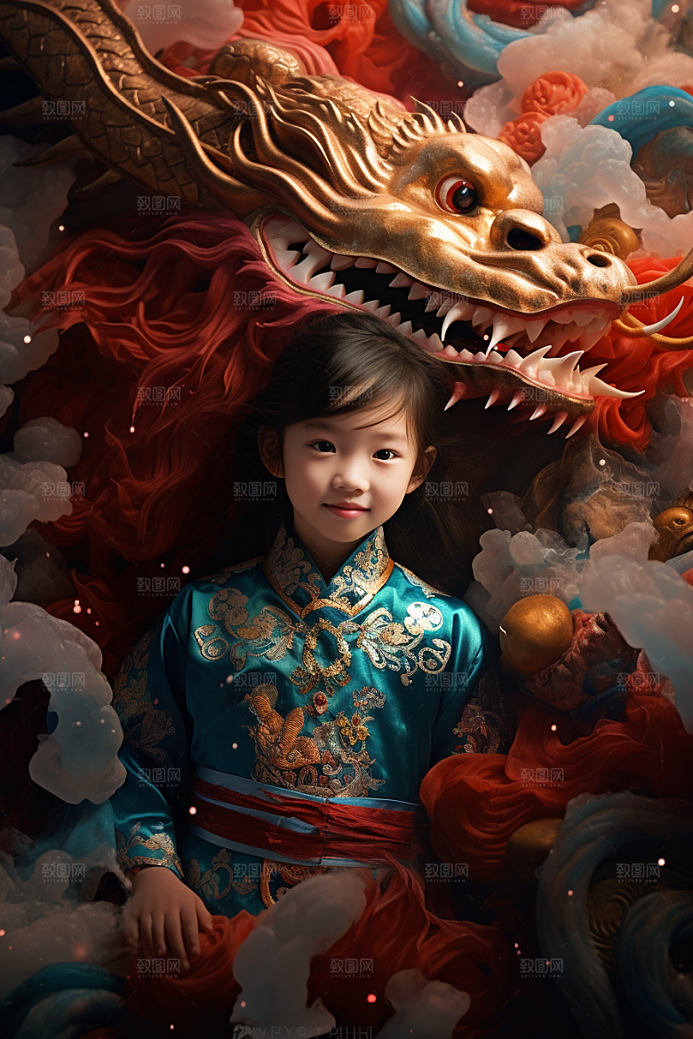龙年儿童肖像肖像摄影图