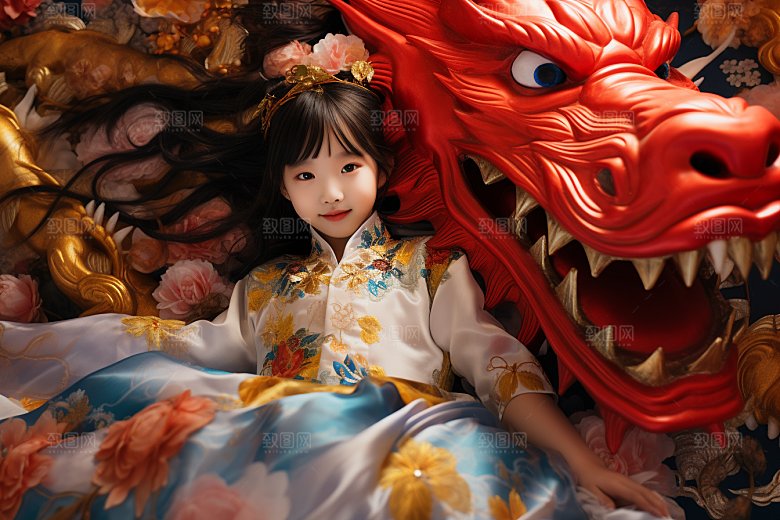 龙年儿童生日龙宝宝摄影图