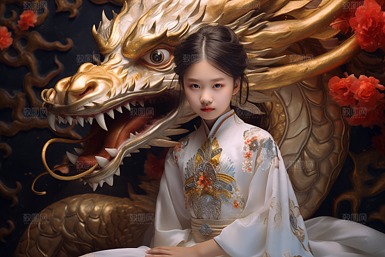 龙年儿童肖像生日摄影图