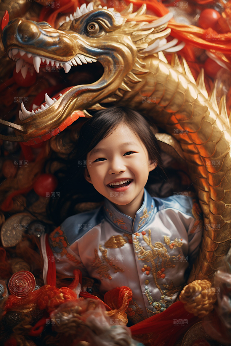 龙年儿童生日龙宝宝摄影图