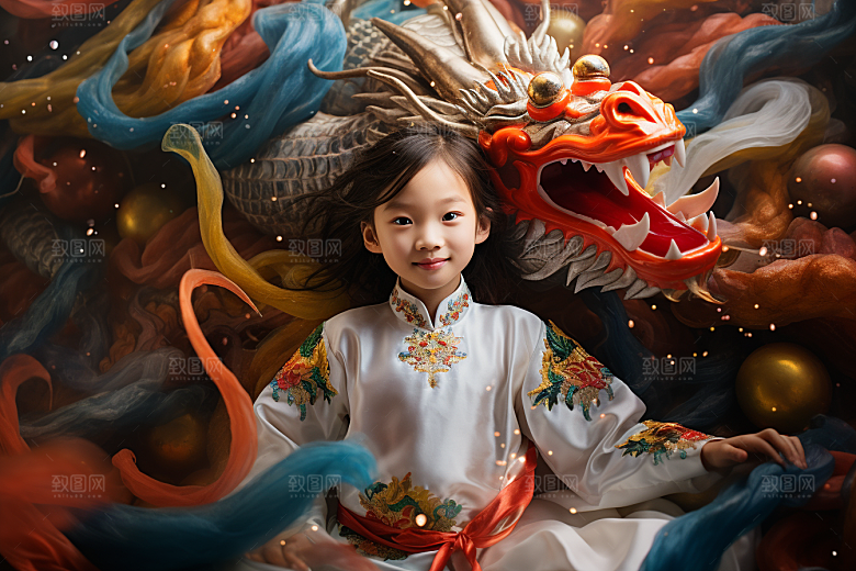 龙年儿童本命年生日摄影图