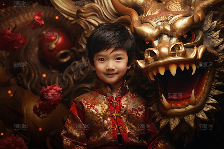 龙年儿童肖像龙宝宝摄影图