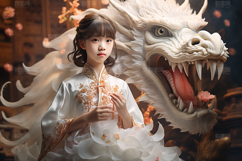 龙年儿童肖像二十四生肖摄影图
