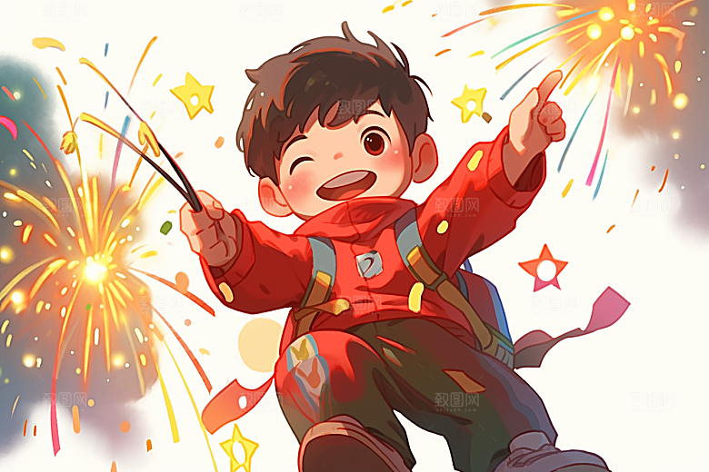 放烟花的孩子庆祝新年插画