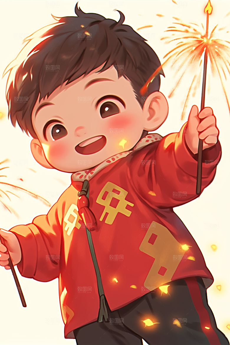 放烟花的孩子放鞭炮高清插画