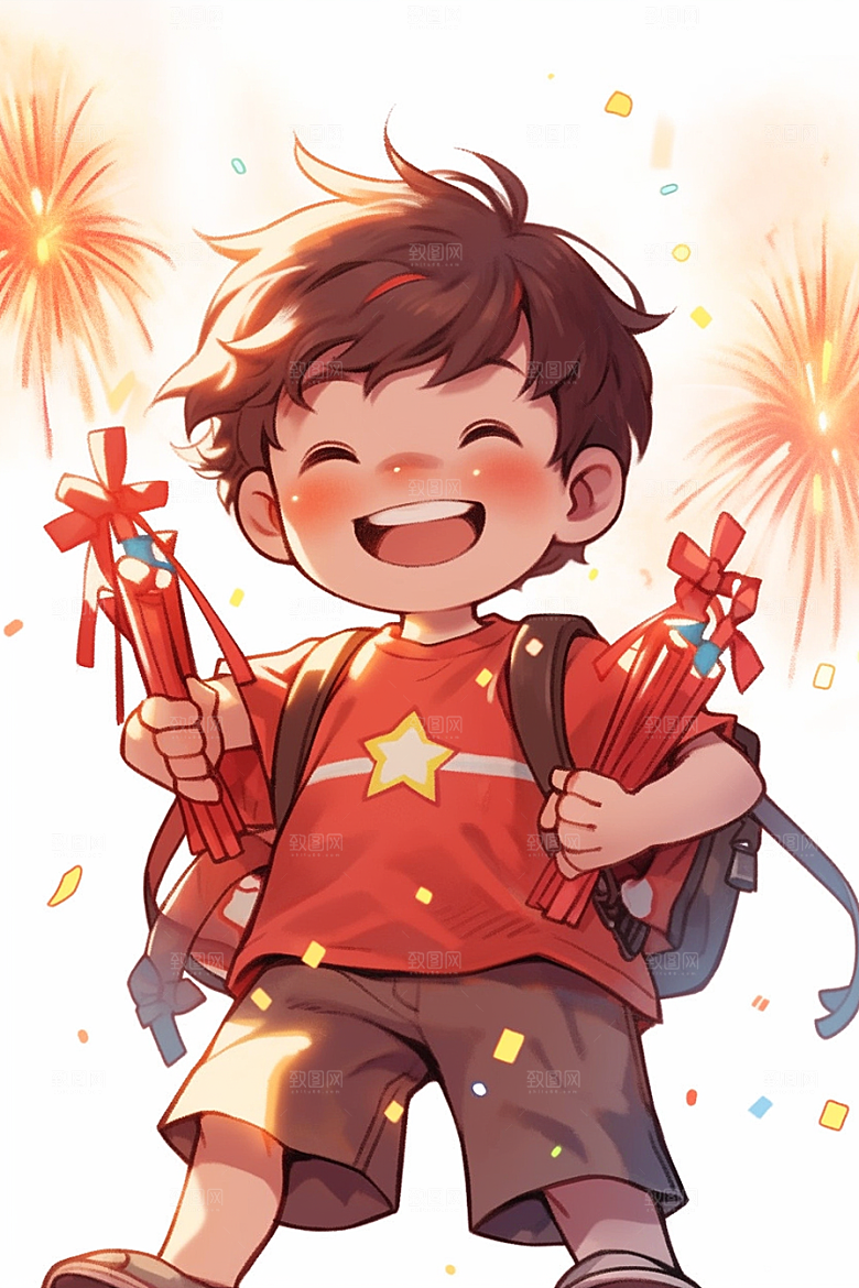 放烟花的孩子快乐高清插画