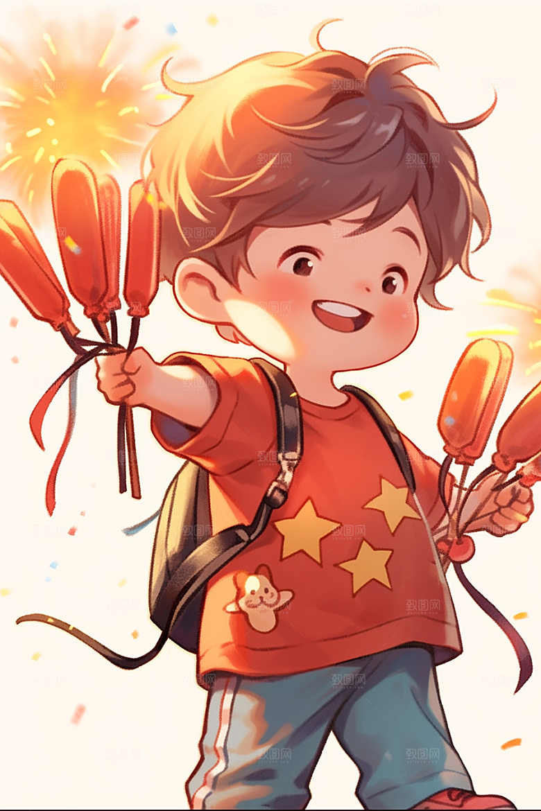 放烟花的孩子庆祝放鞭炮插画