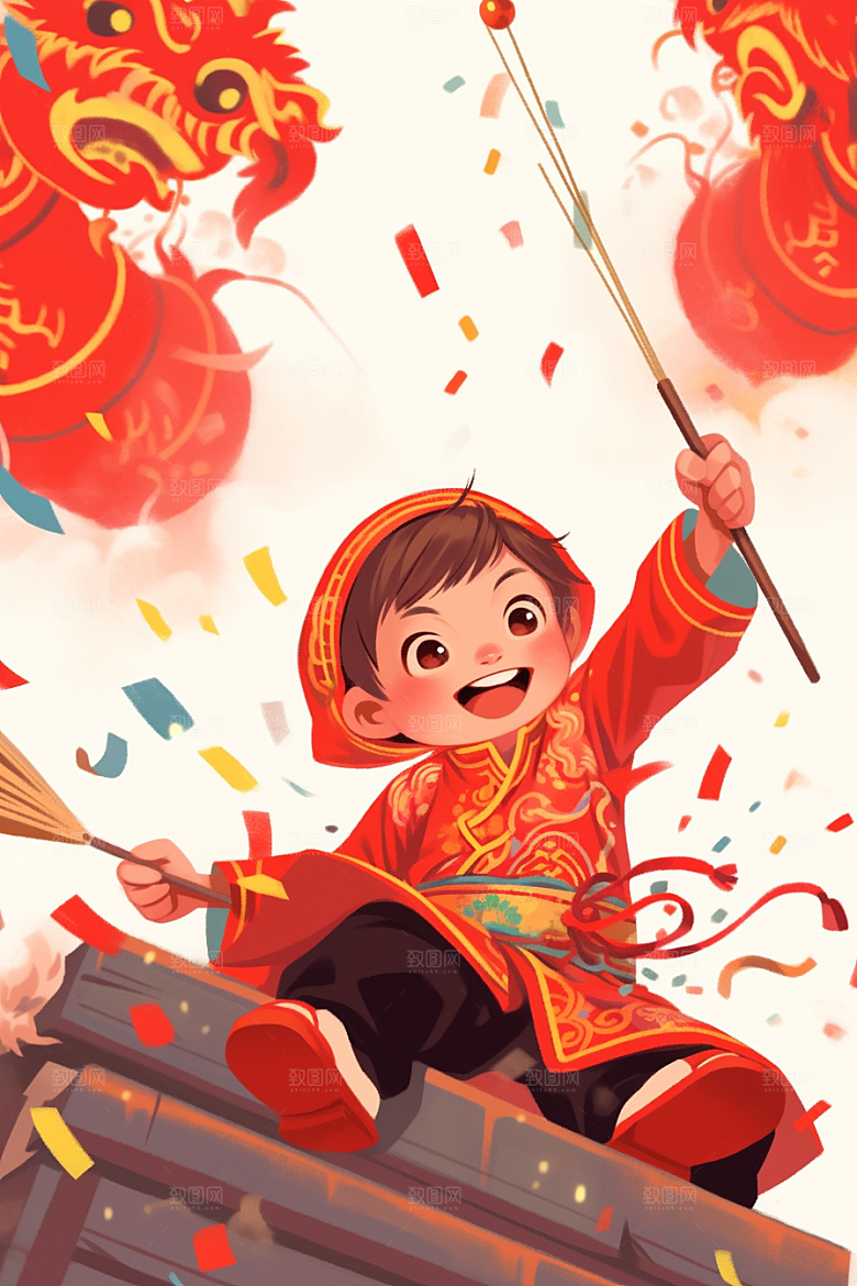放烟花的孩子开心烟火插画