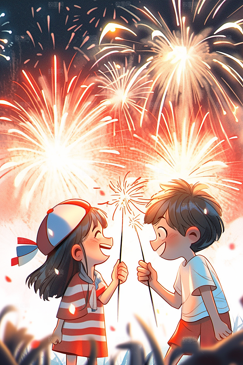 放烟花的孩子庆祝烟火插画