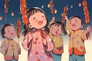 放烟花的孩子过年春节插画
