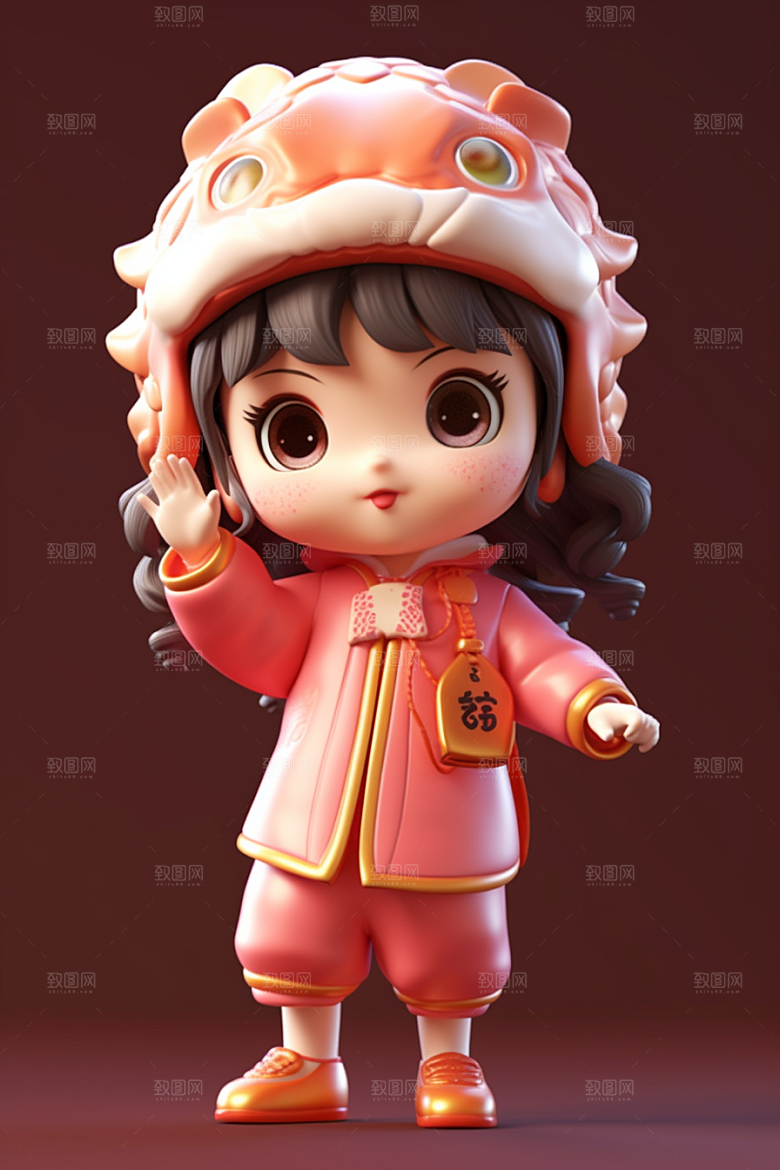 龙形象人物新年可爱小龙人模型