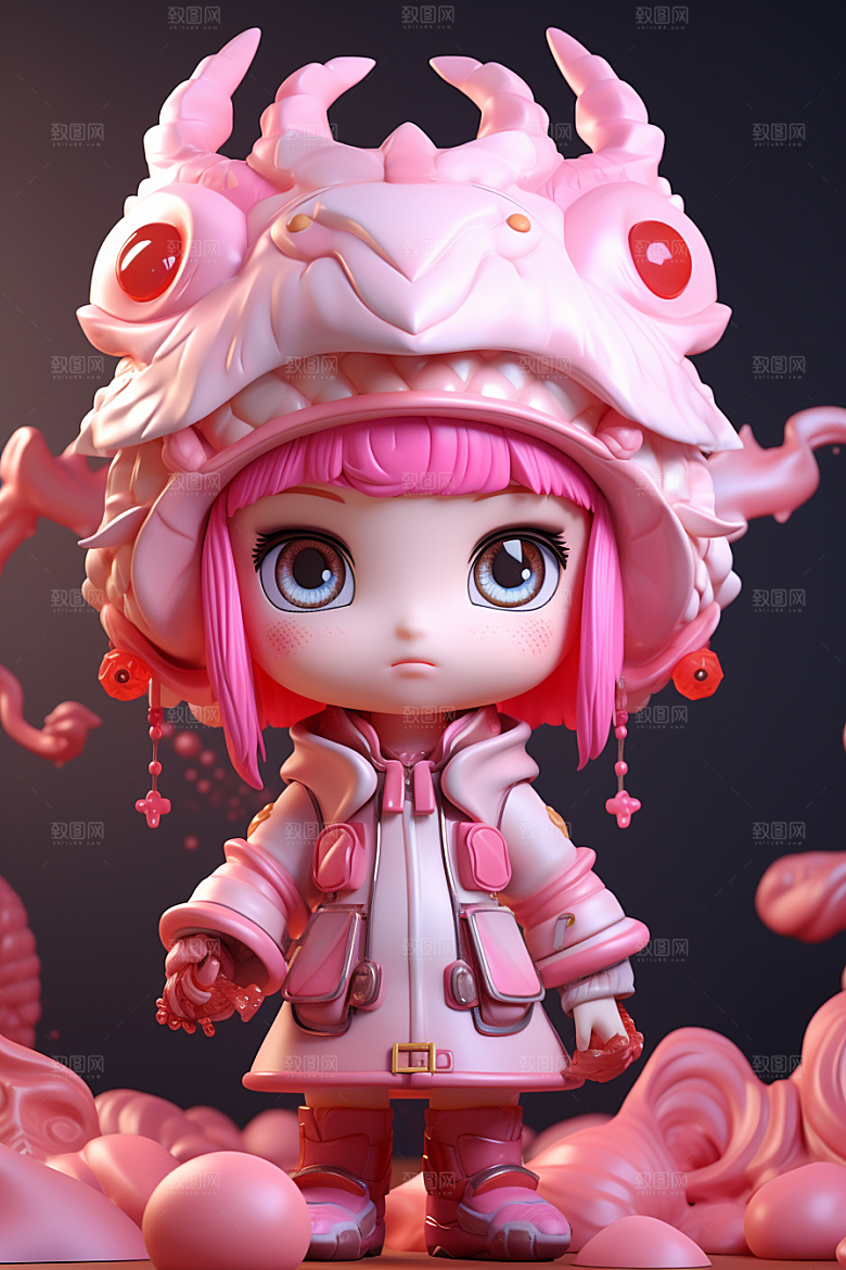 龙形象人物C4D可爱小龙人模型