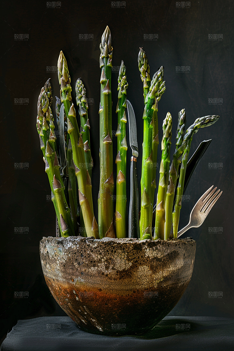 芦笋食材健身餐摄影图