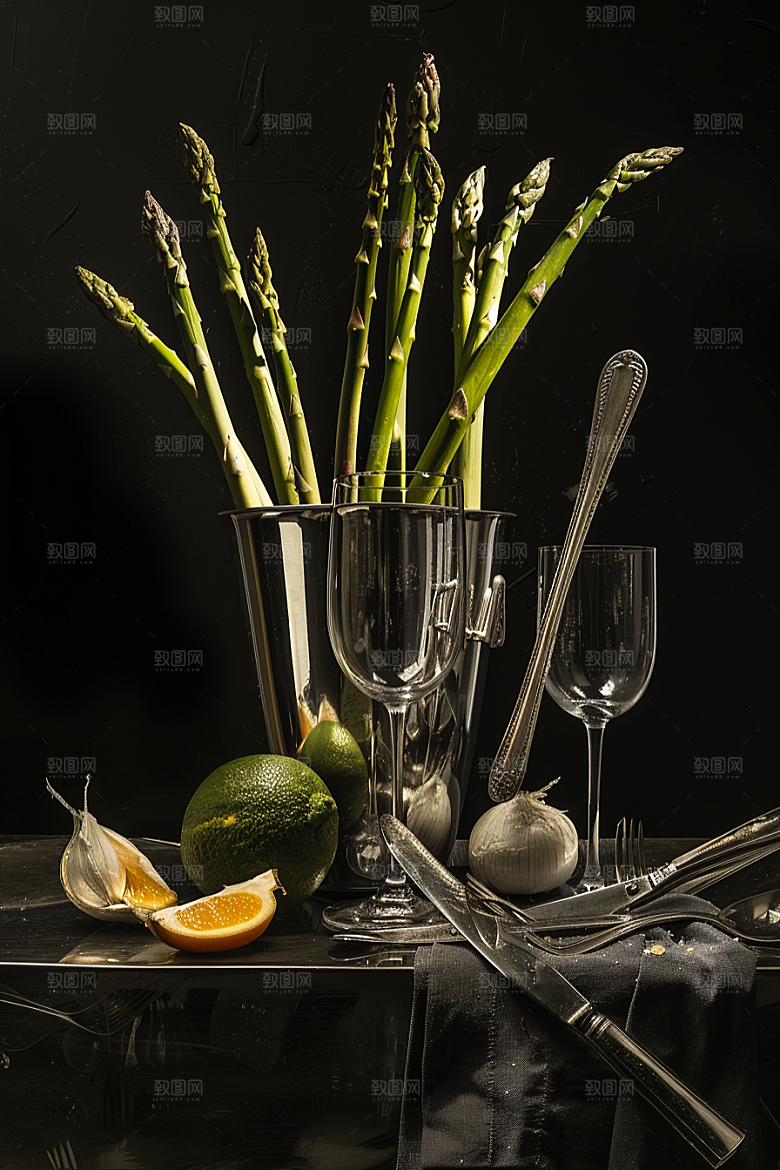 芦笋轻食健身餐摄影图