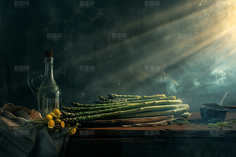 芦笋健身餐健康食品摄影图