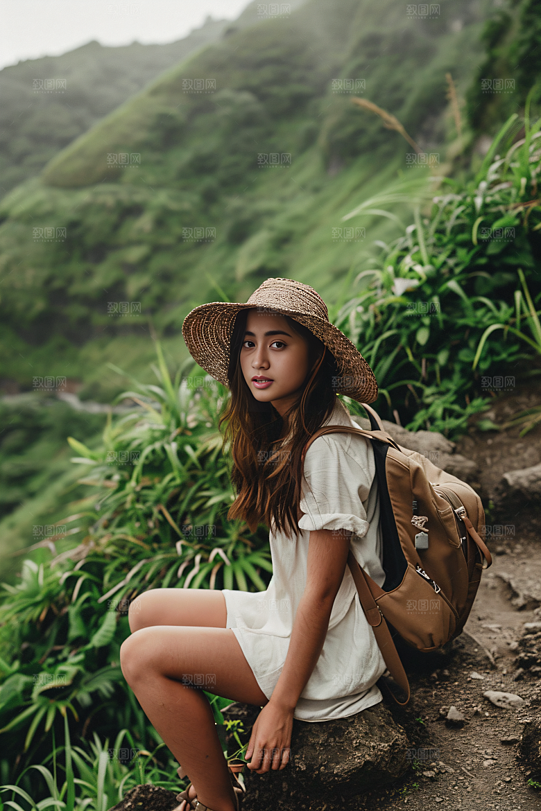 旅行人物彩色游玩摄影图