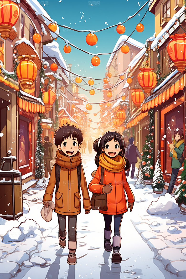 春节买年货购物高清插画