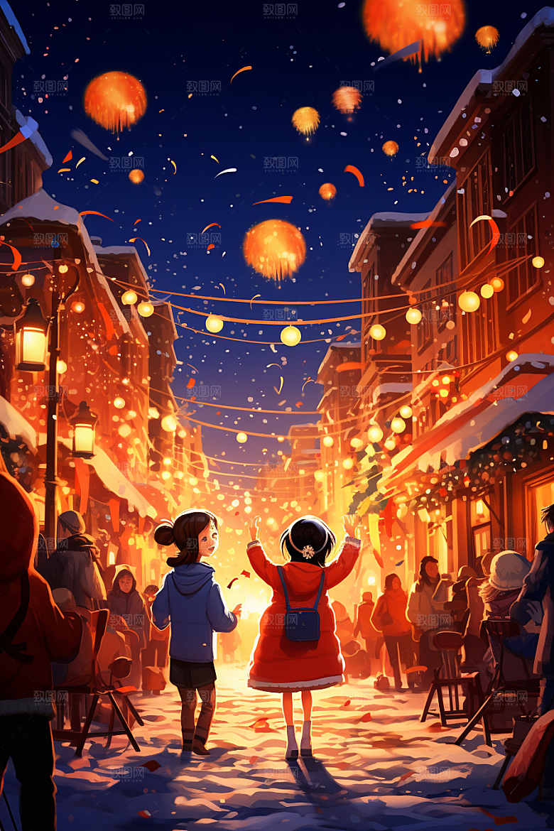 春节买年货手绘高清插画