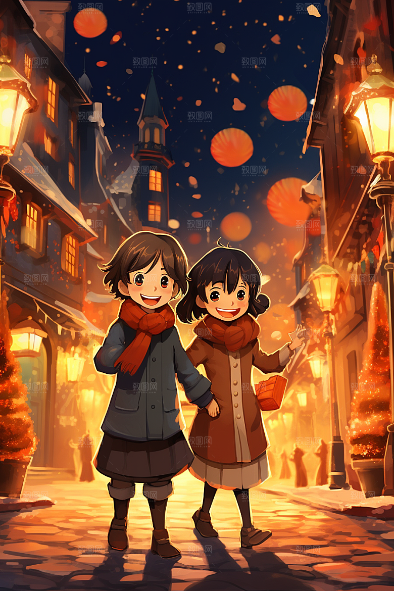 春节买年货快乐购物插画
