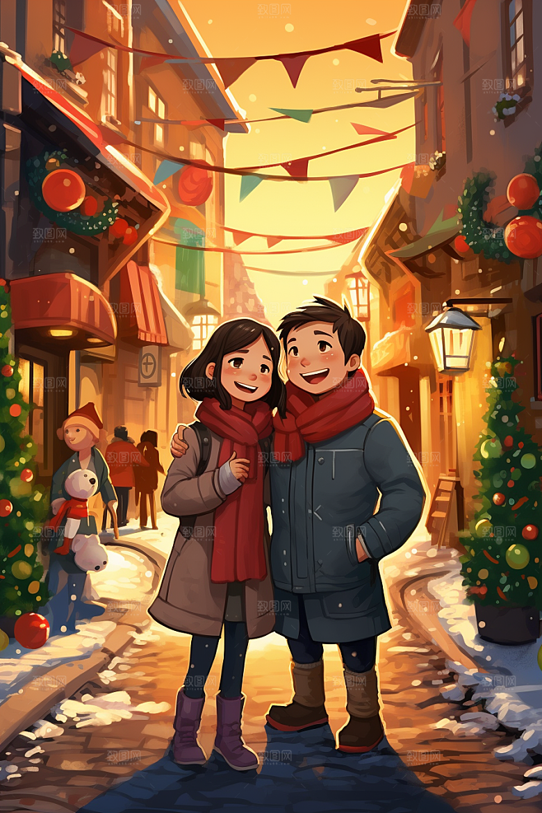 春节买年货手绘市集插画