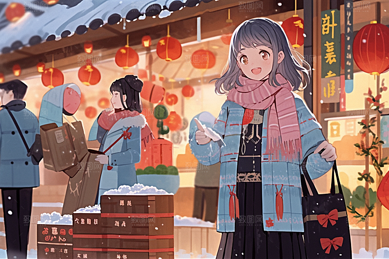 春节买年货高清街市插画