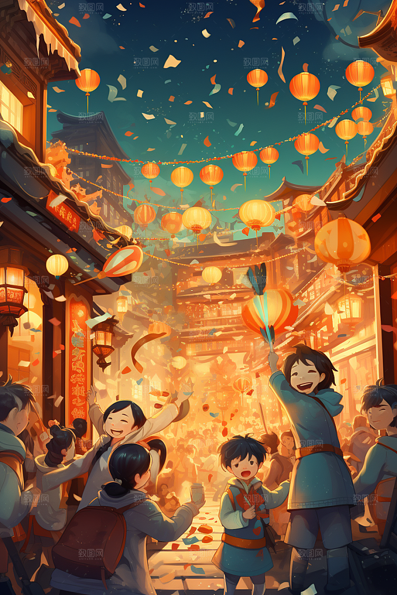 春节买年货快乐高清插画