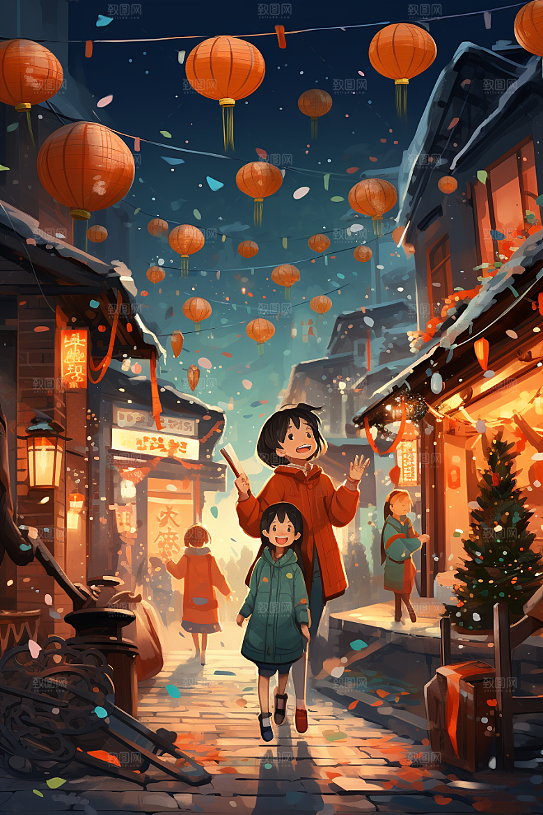春节买年货高清喜庆插画