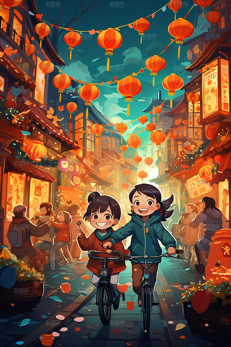 春节买年货喜庆新年插画