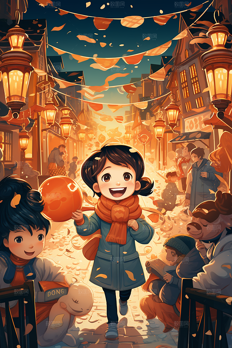 春节买年货开心过年插画
