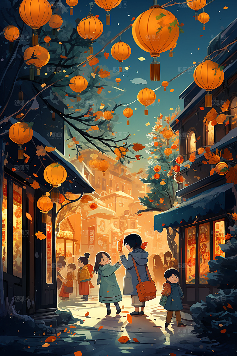 春节买年货手绘采购插画