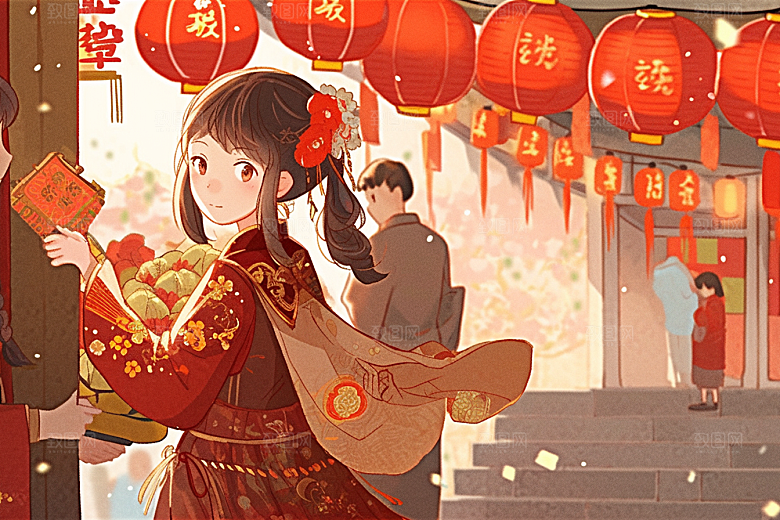 春节买年货高清购物插画