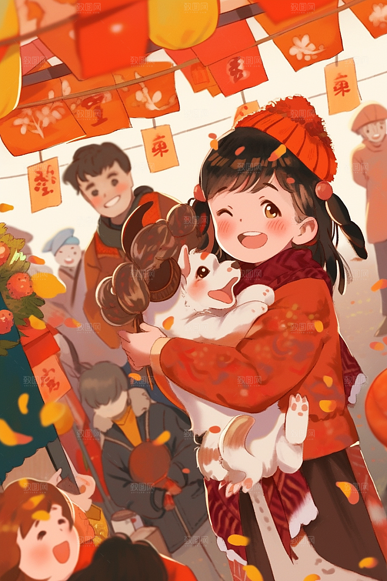 春节买年货快乐高清插画