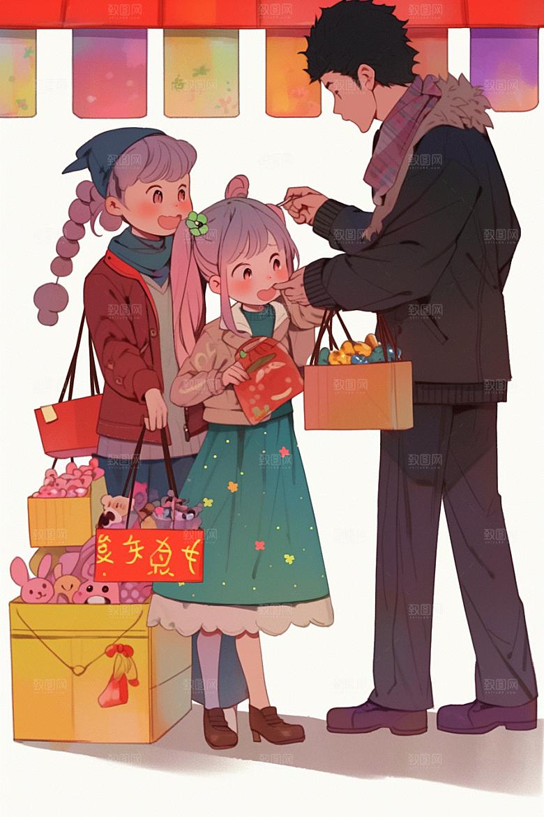 春节买年货快乐高清插画