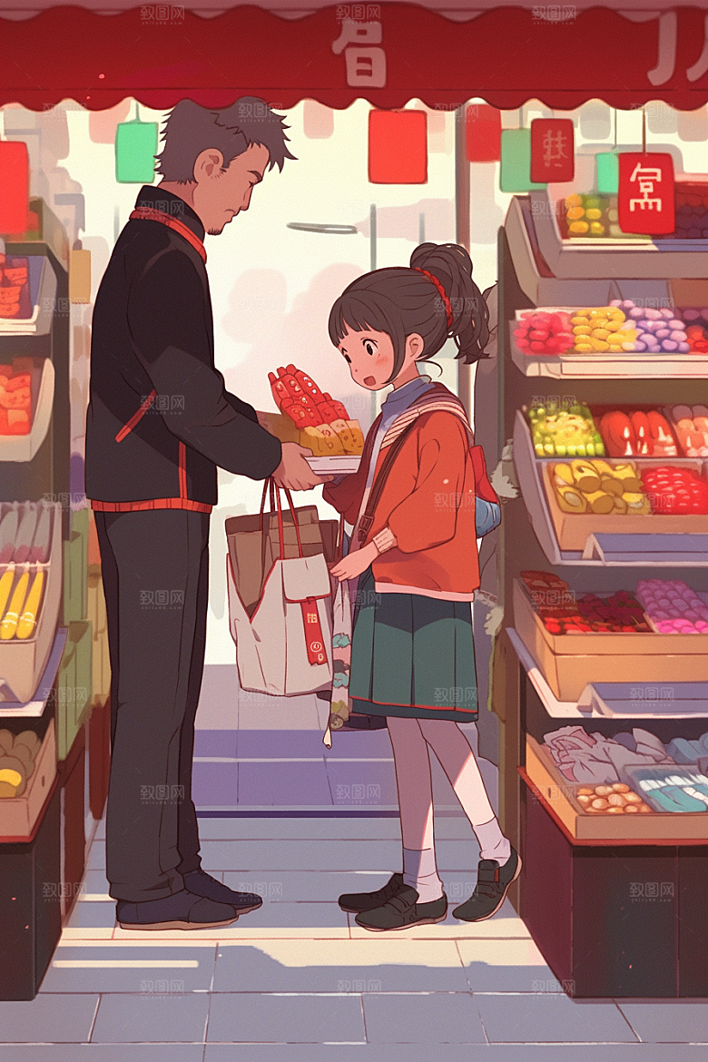 春节买年货快乐高清插画