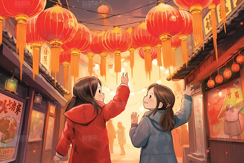春节买年货新年喜庆插画