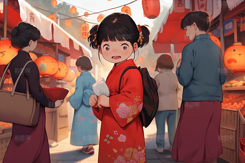 春节买年货快乐过年插画