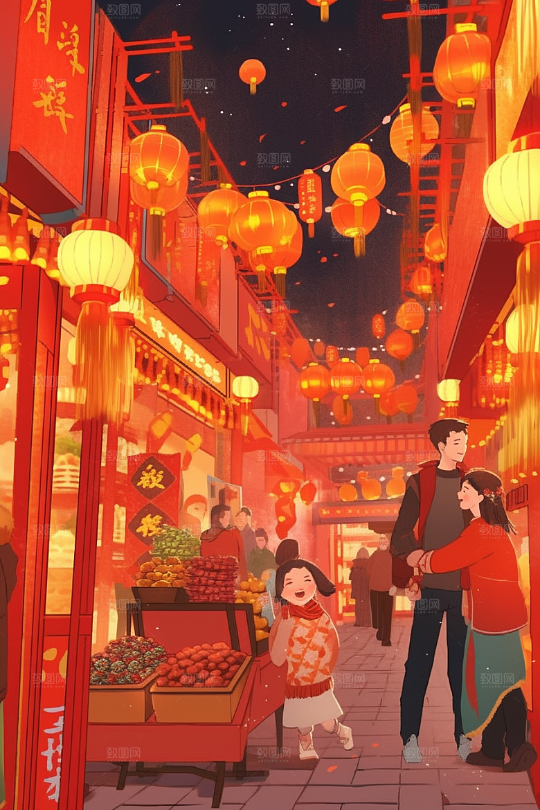 春节买年货高清新年插画