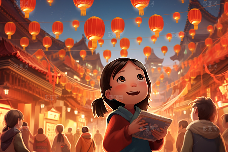 春节买年货市集喜庆插画