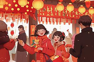 春节买年货高清街市插画