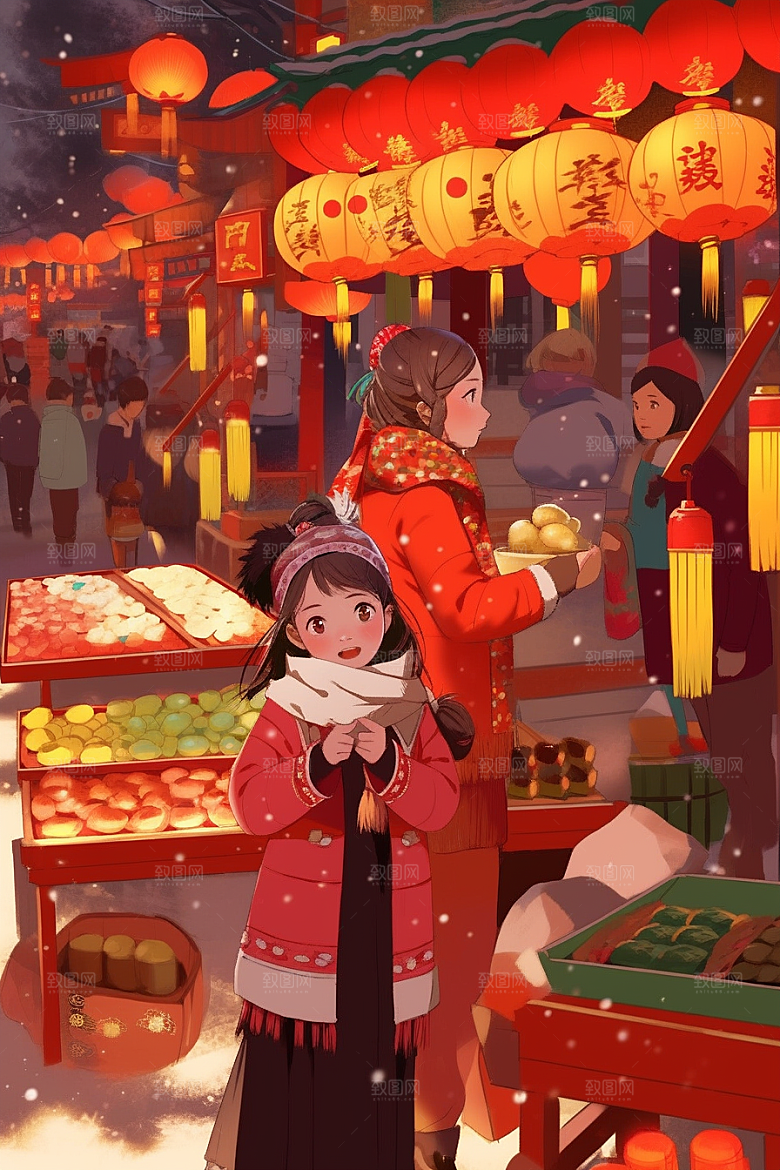 春节买年货喜庆采购插画