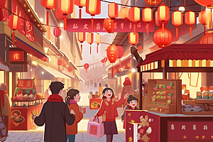 春节买年货新年手绘插画