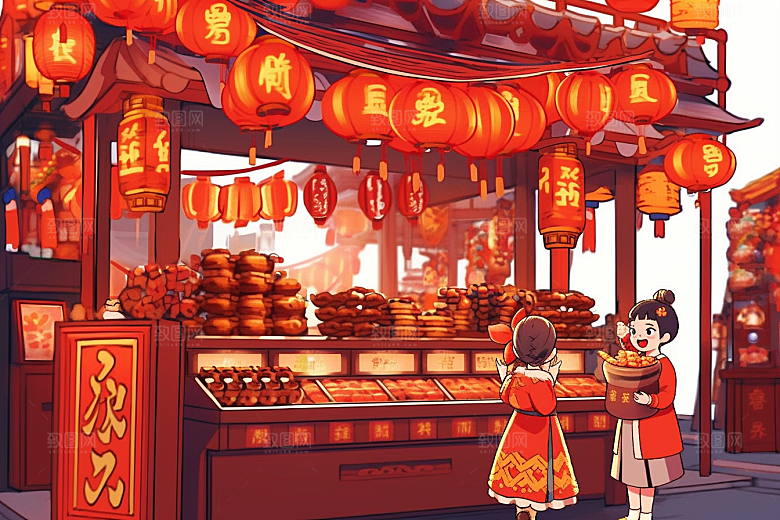 春节买年货快乐高清插画
