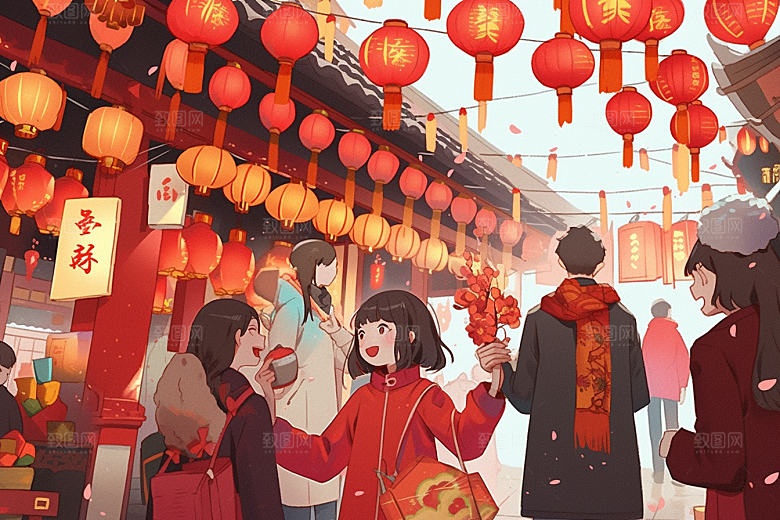 春节买年货新年采购插画