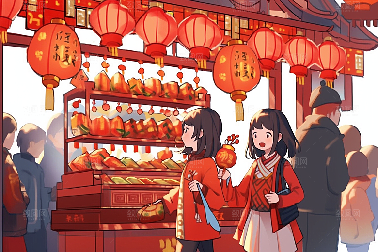 春节买年货高清快乐插画