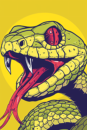 漫画蛇彩色蛇年插画