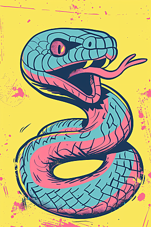 漫画蛇涂鸦彩色插画