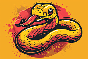 漫画蛇创意蛇年插画