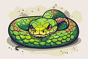 漫画蛇涂鸦彩色插画